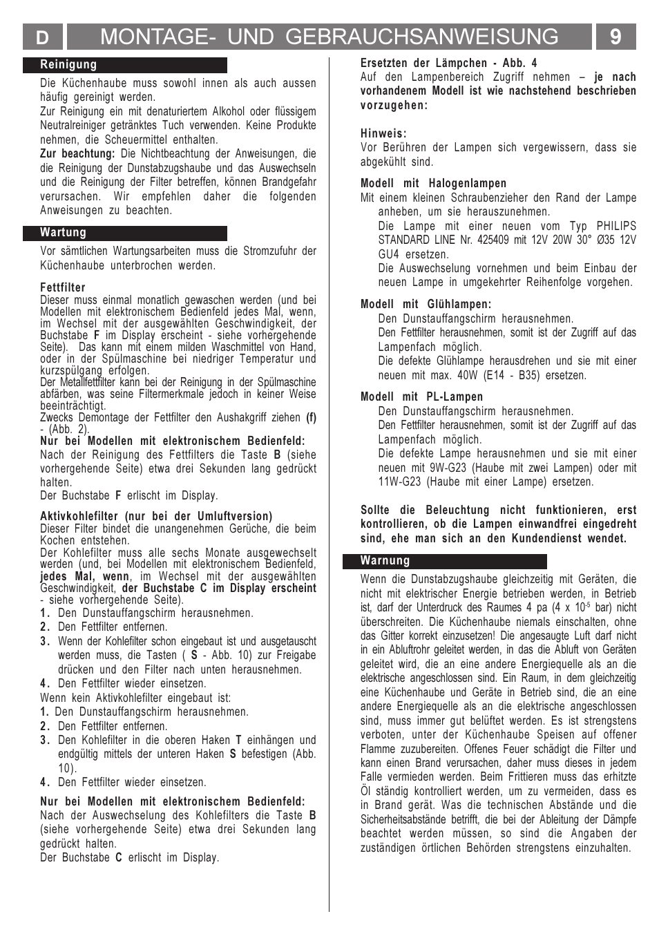Montage- und gebrauchsanweisung | Smeg KSET650X User Manual | Page 9 / 44