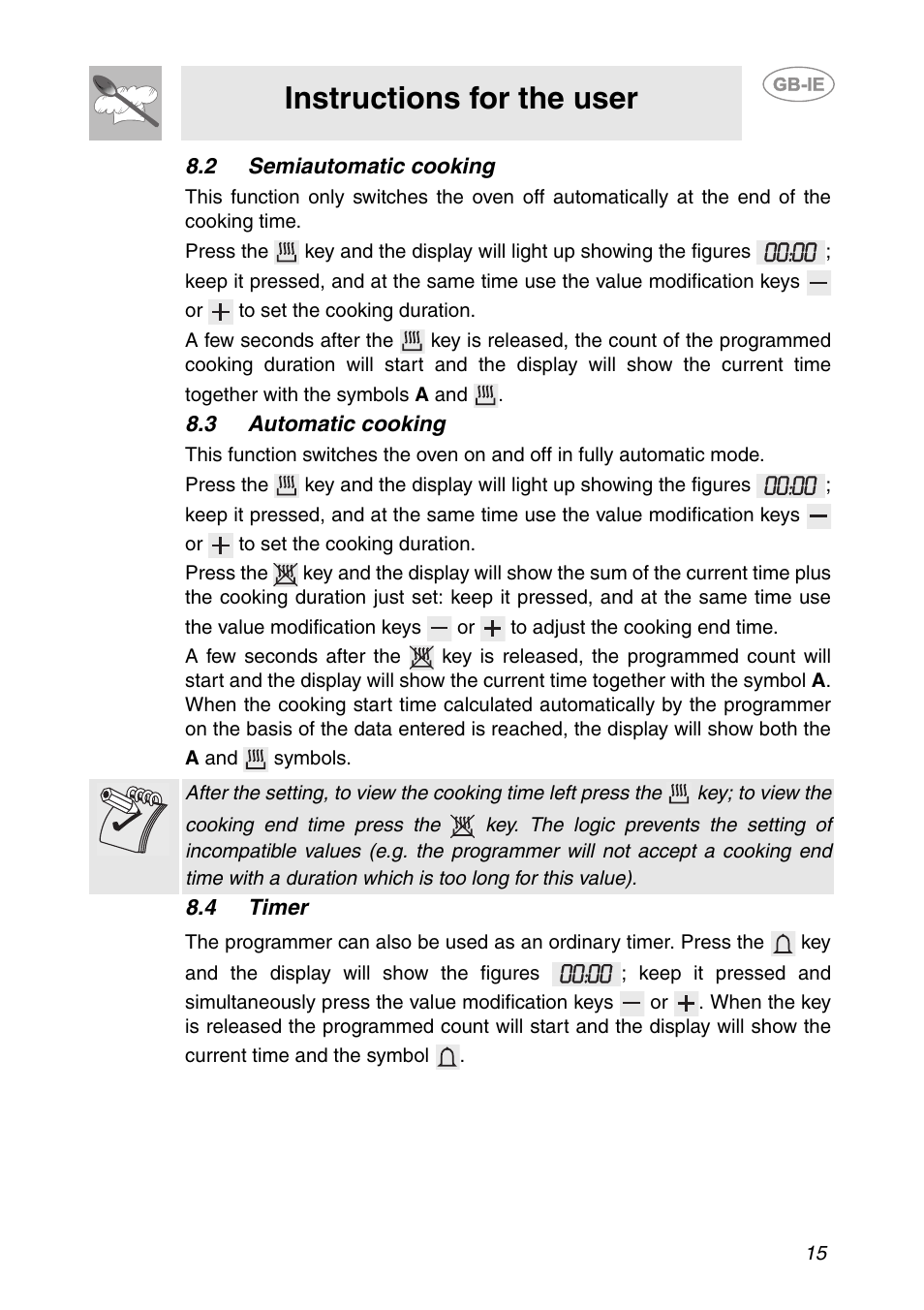 2 semiautomatic cooking, 3 automatic cooking, 4 timer | Instructions for the user | Smeg SC041MFX User Manual | Page 13 / 31