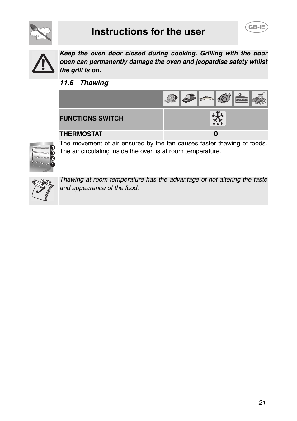 6 thawing, Instructions for the user | Smeg SC041MFX User Manual | Page 19 / 31