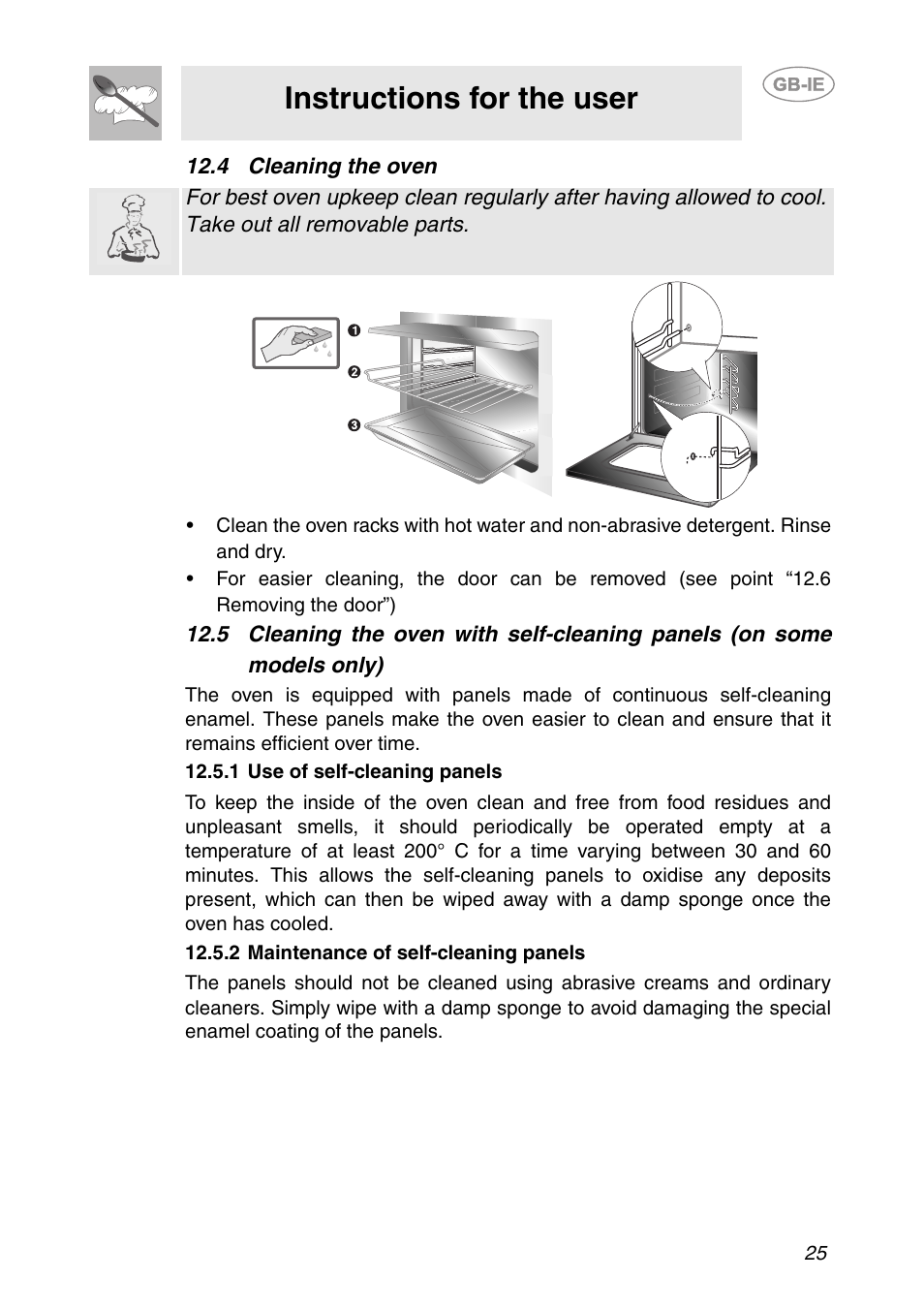 4 cleaning the oven, 1 use of self-cleaning panels, 2 maintenance of self-cleaning panels | Instructions for the user | Smeg SC041MFX User Manual | Page 23 / 31