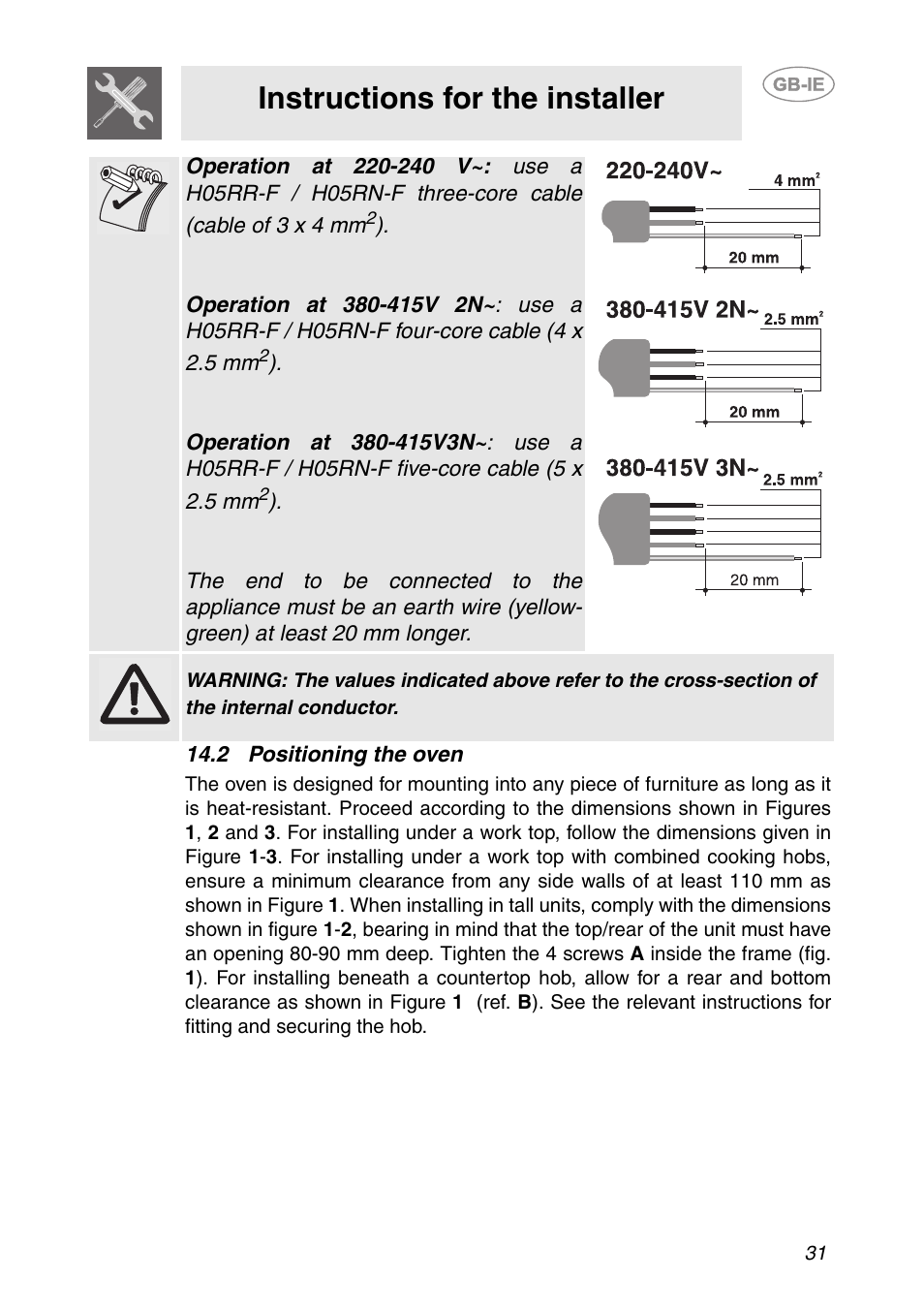2 positioning the oven, Instructions for the installer | Smeg SC041MFX User Manual | Page 29 / 31