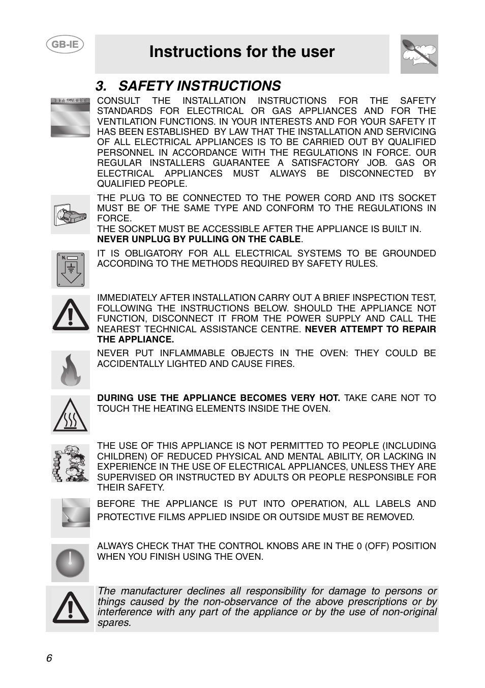 Safety instructions, Instructions for the user | Smeg SC041MFX User Manual | Page 4 / 31