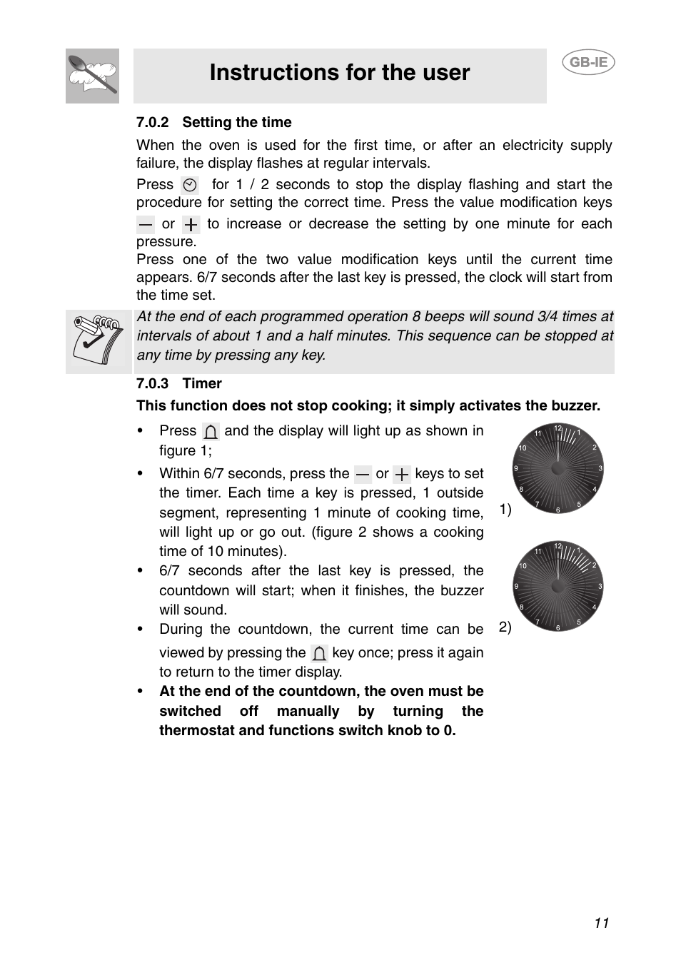 2 setting the time, 3 timer, Instructions for the user | Smeg SC041MFX User Manual | Page 9 / 31