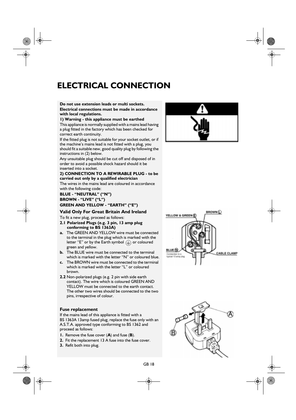 Electrical connection | Smeg K400TL User Manual | Page 18 / 20