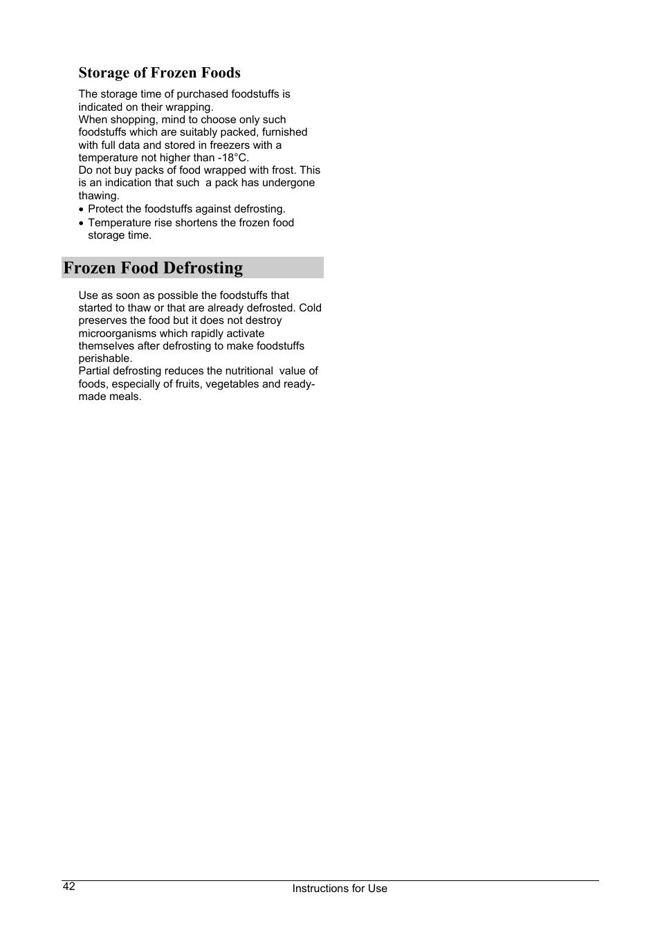 Frozen food defrosting, Storage of frozen foods | Smeg WCP32SB User Manual | Page 8 / 10