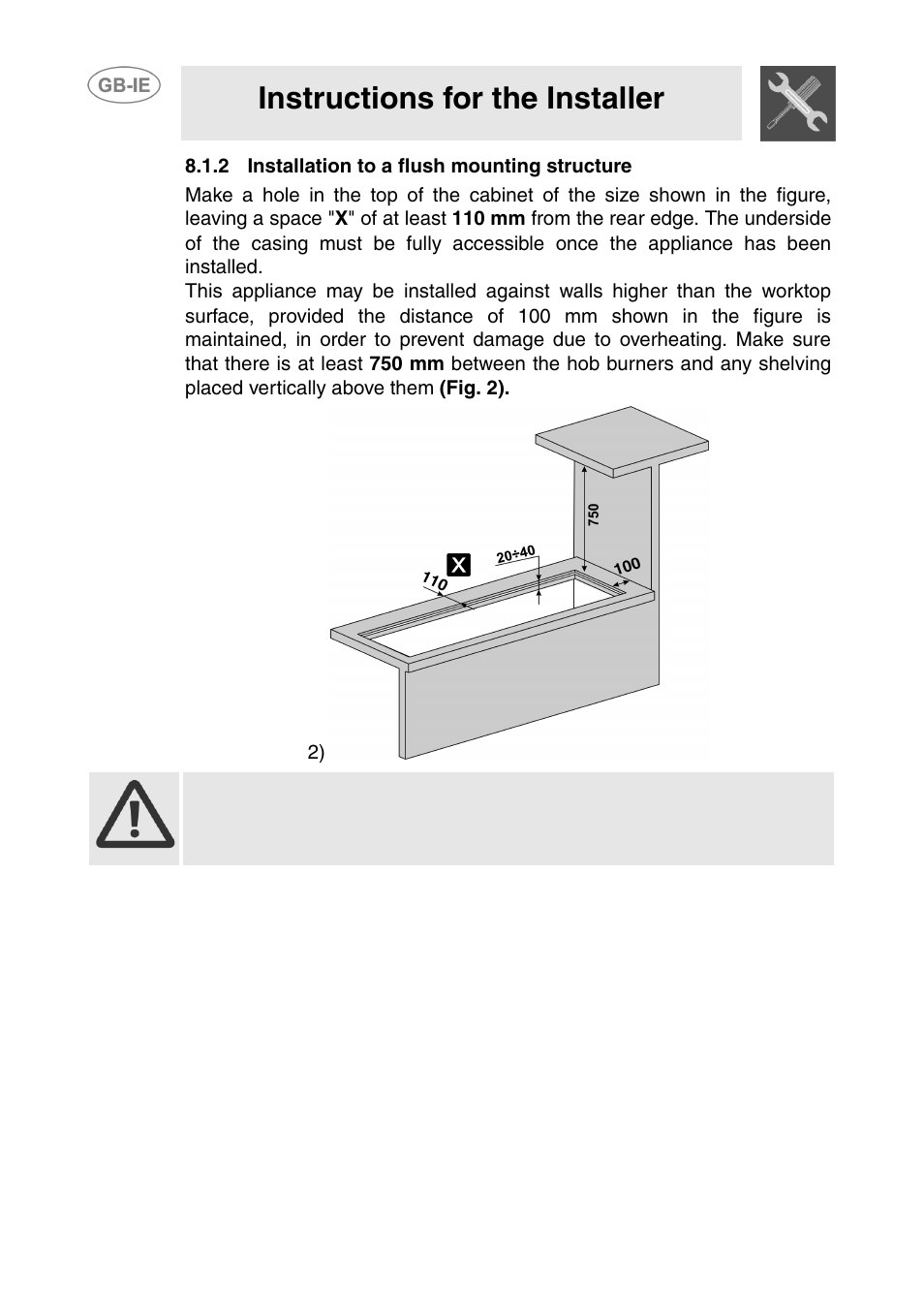 2 installation to a flush mounting structure, Instructions for the installer | Smeg GD100XG User Manual | Page 10 / 18