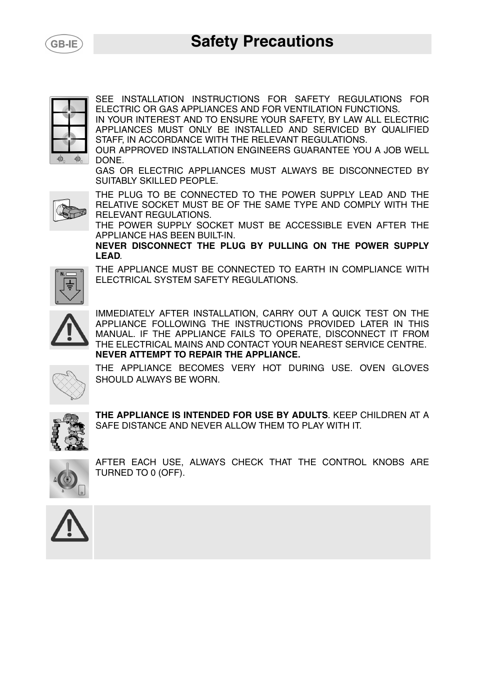 Safety precautions | Smeg GD100XG User Manual | Page 4 / 18
