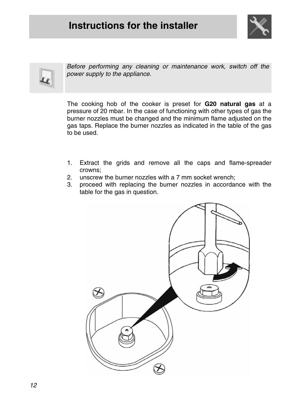 Instructions for the installer, Adaptation to different types of gas | Smeg A3SX User Manual | Page 10 / 40