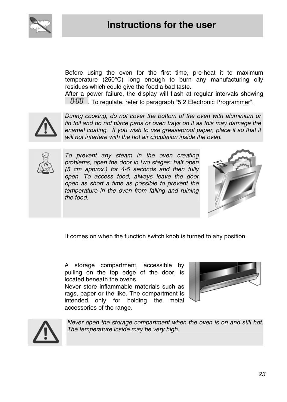 Instructions for the user, Use of the ovens | Smeg A3SX User Manual | Page 21 / 40