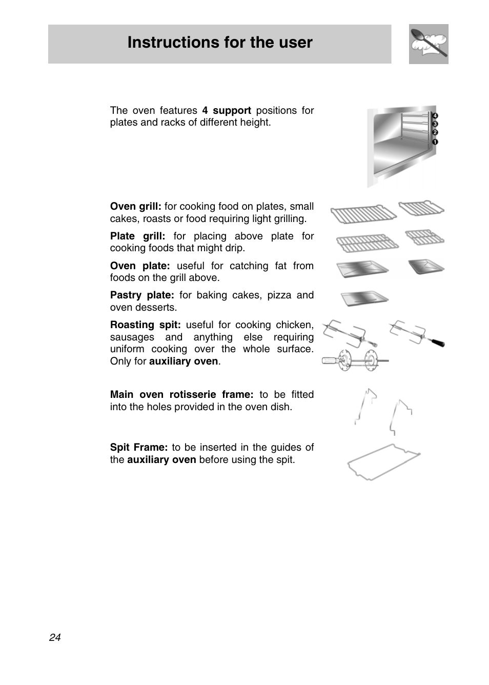 Instructions for the user, Accessories | Smeg A3SX User Manual | Page 22 / 40