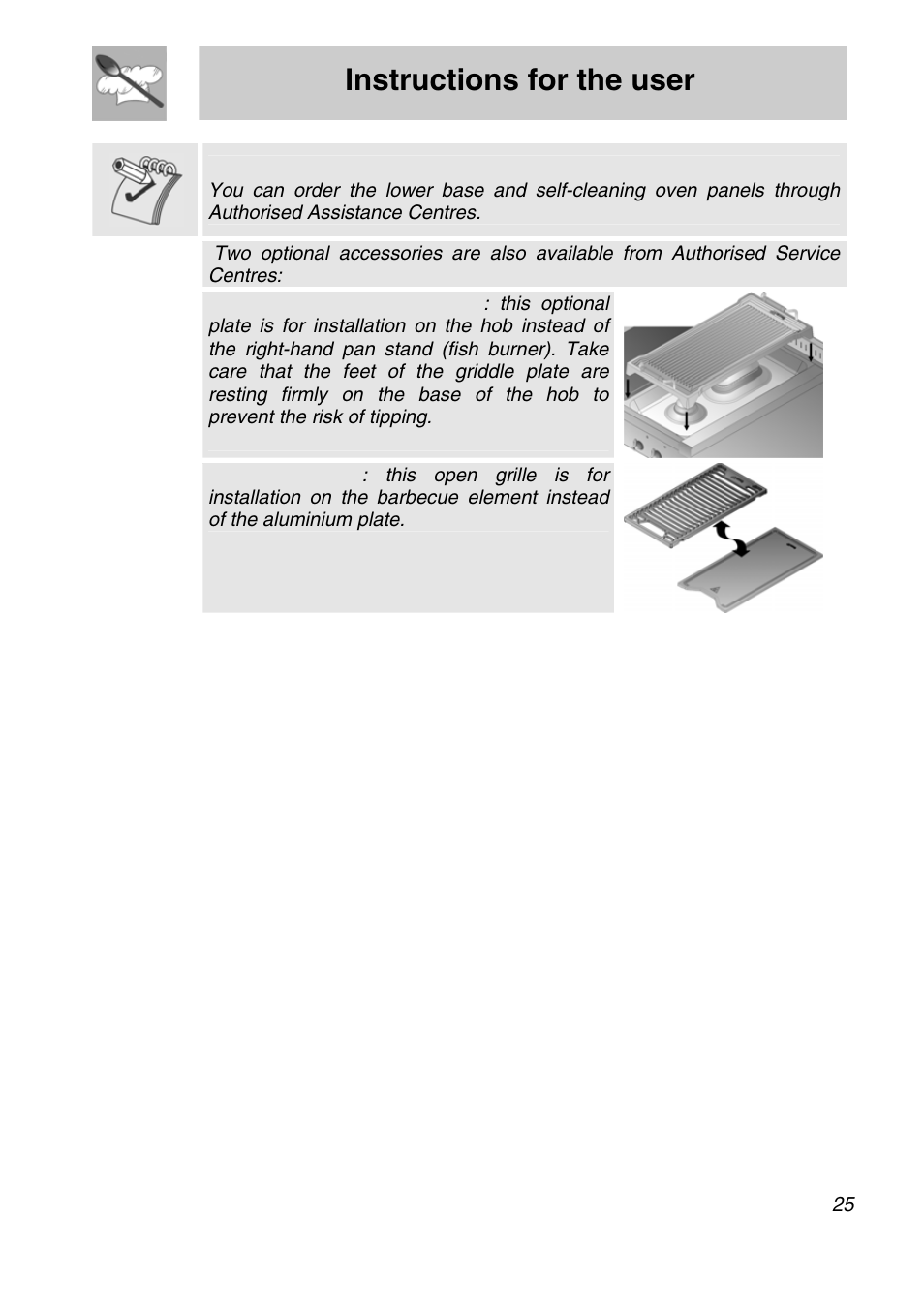 Instructions for the user | Smeg A3SX User Manual | Page 23 / 40