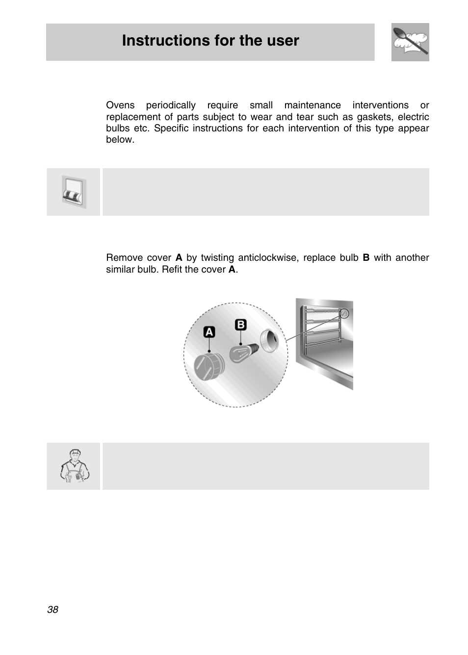 Instructions for the user, Extraordinary maintenance, 1 replacement of light bulbs | Smeg A3SX User Manual | Page 36 / 40