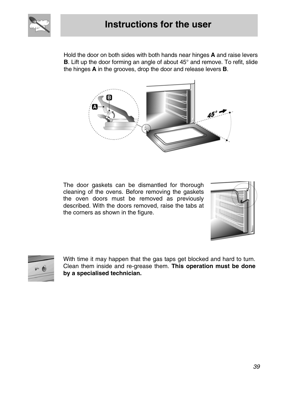 Instructions for the user | Smeg A3SX User Manual | Page 37 / 40