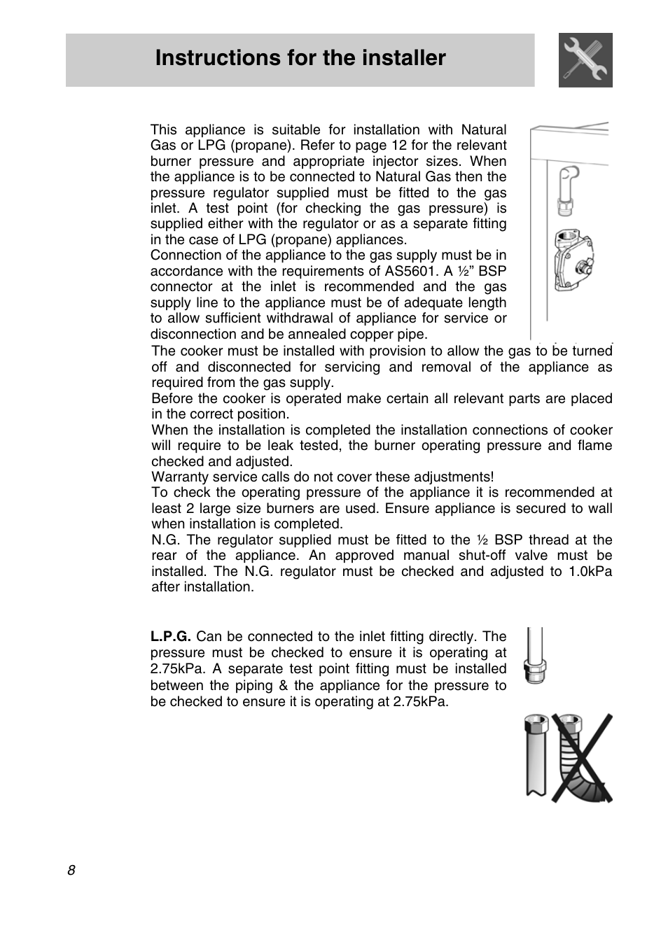 Instructions for the installer | Smeg A3SX User Manual | Page 6 / 40