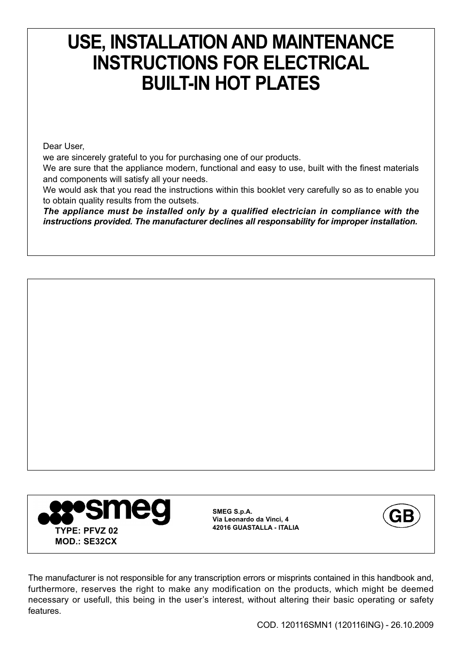 Smeg SE32CX User Manual | 12 pages