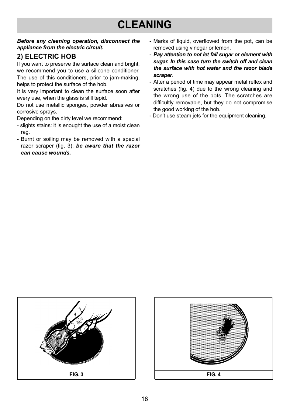 Cleaning, 2) electric hob | Smeg SE32CX User Manual | Page 6 / 12
