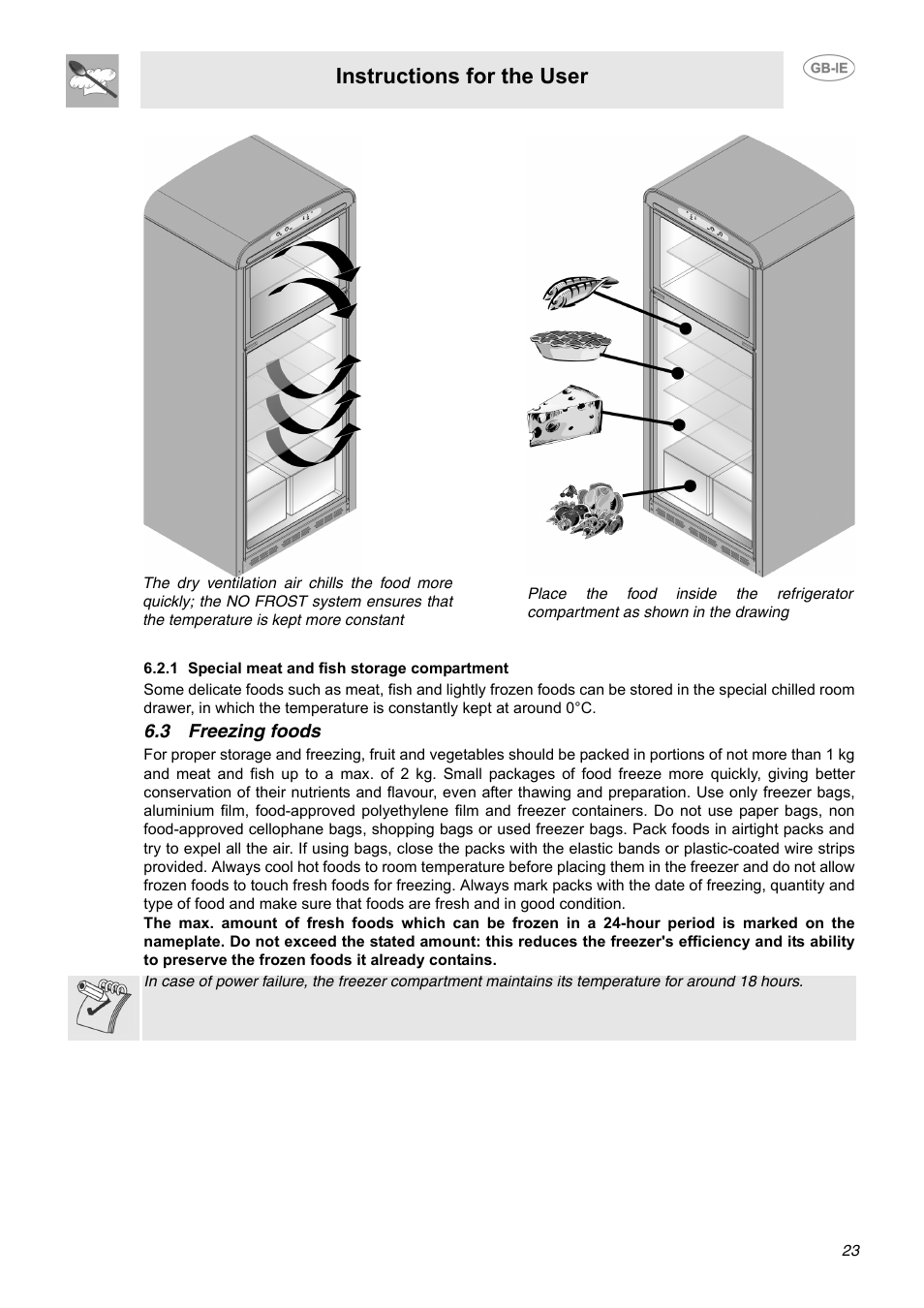 1 special meat and fish storage compartment, 3 freezing foods, Instructions for the user | Smeg FAB40P User Manual | Page 7 / 14