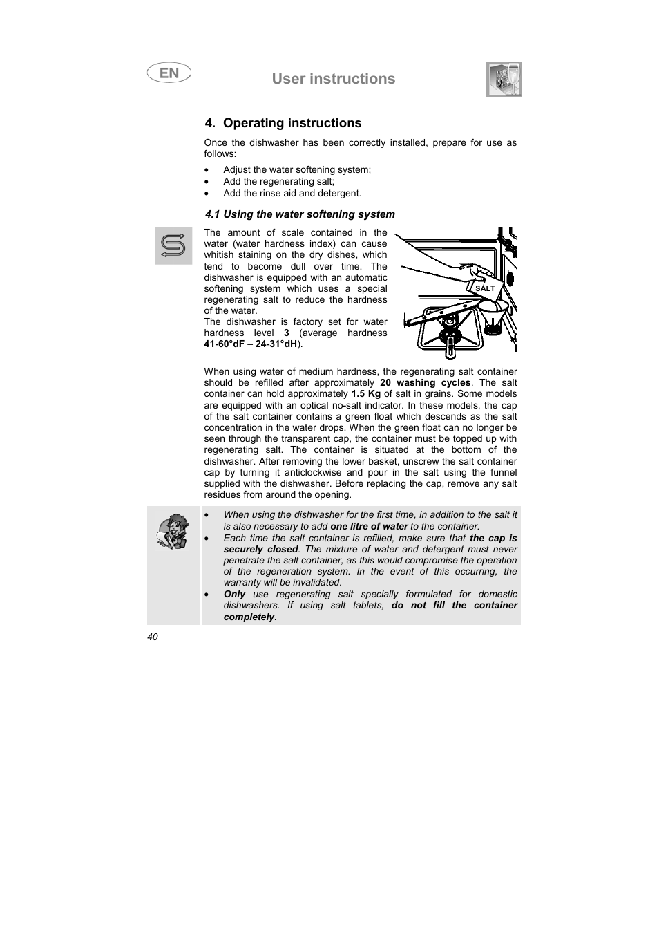 User instructions, Operating instructions | Smeg KAB45-1 User Manual | Page 13 / 29