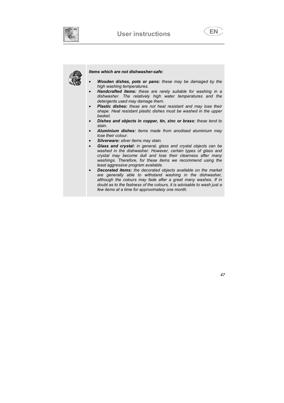 User instructions | Smeg KAB45-1 User Manual | Page 20 / 29