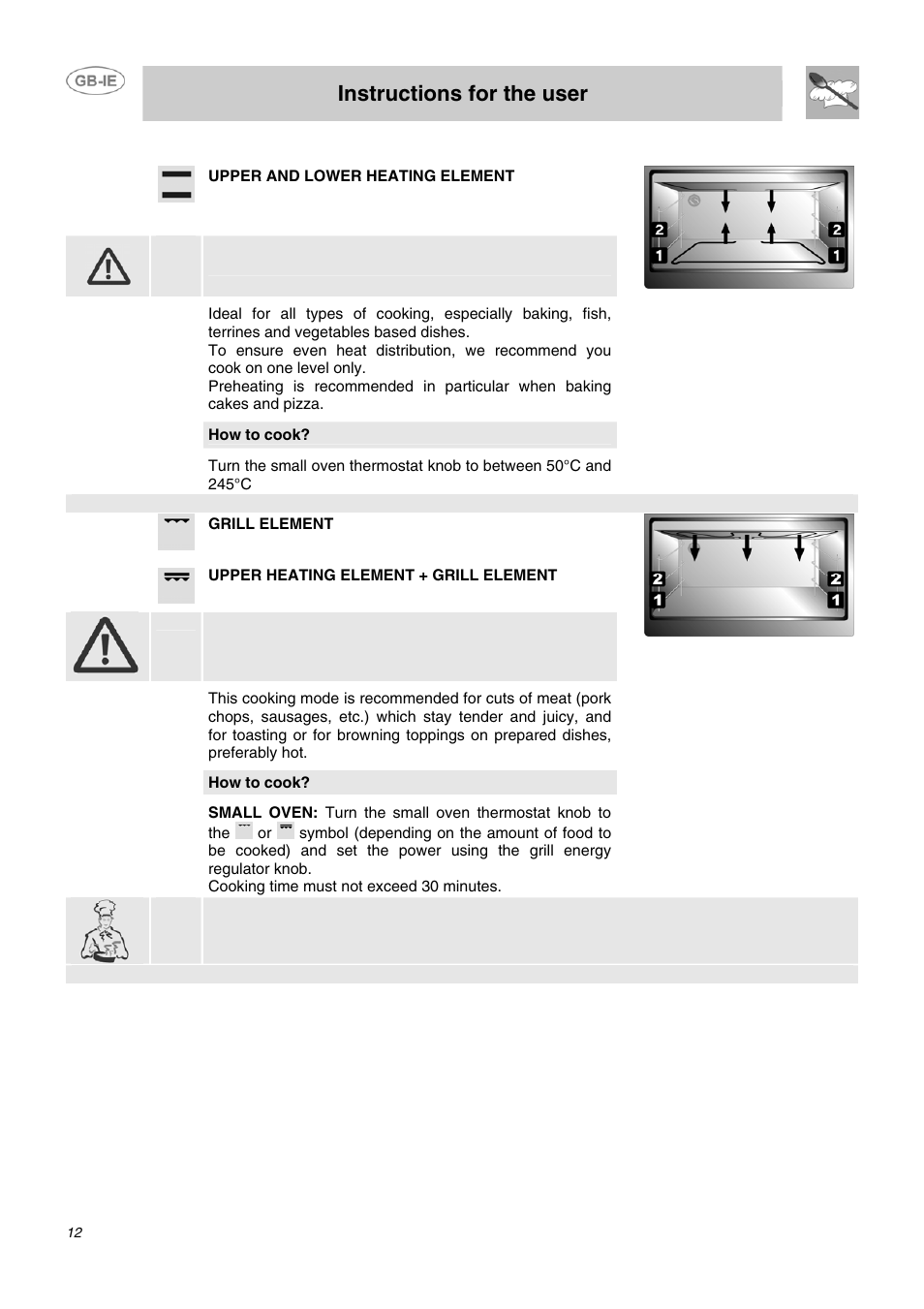 Instructions for the user, Cooking function | Smeg B72MFX5 User Manual | Page 10 / 24