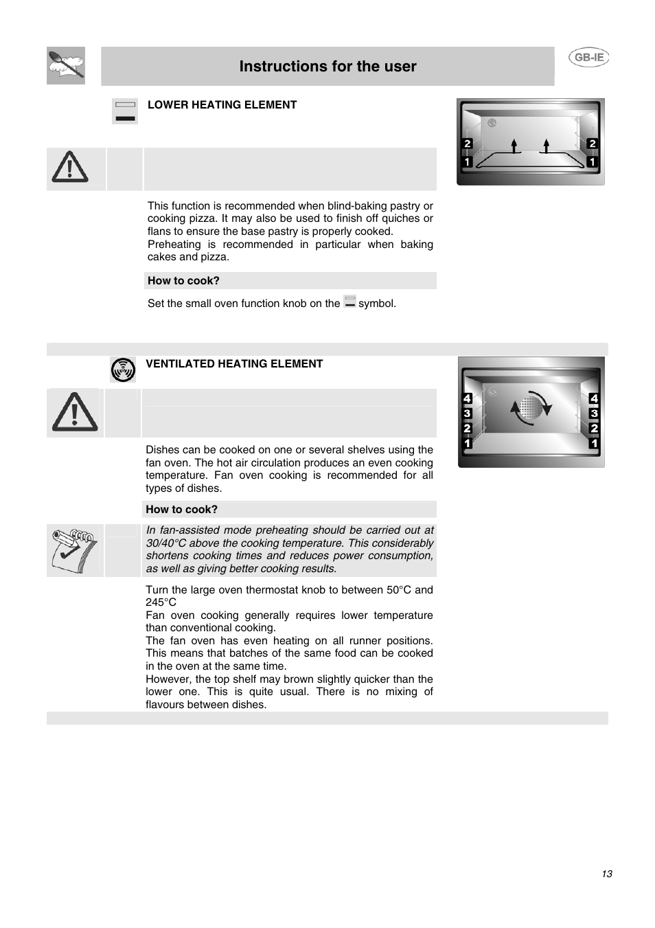 Instructions for the user | Smeg B72MFX5 User Manual | Page 11 / 24