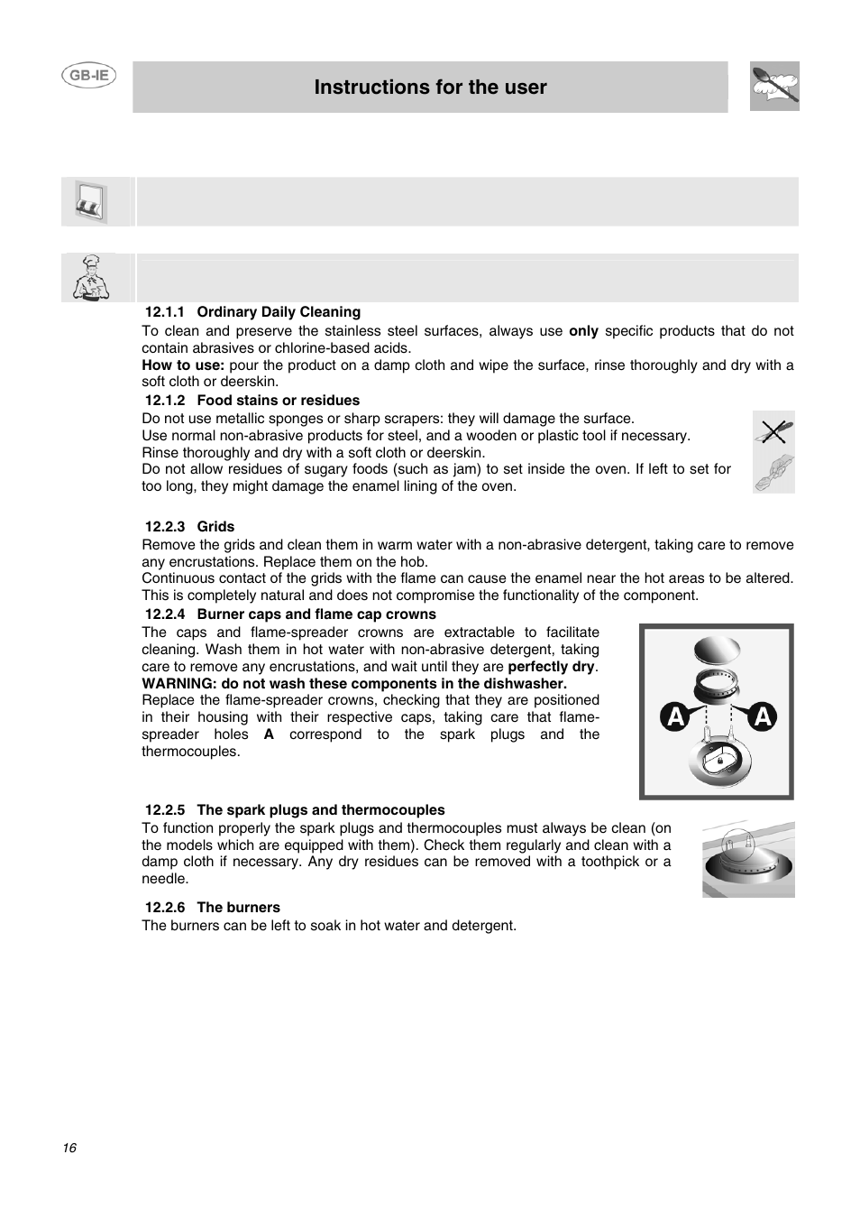 Instructions for the user, Cleaning and maintenance | Smeg B72MFX5 User Manual | Page 14 / 24
