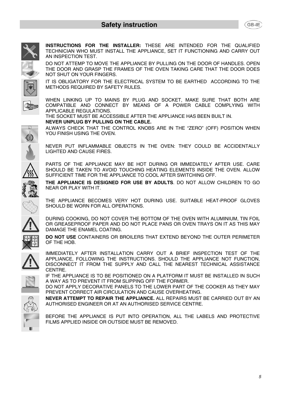 Safety instruction | Smeg B72MFX5 User Manual | Page 3 / 24