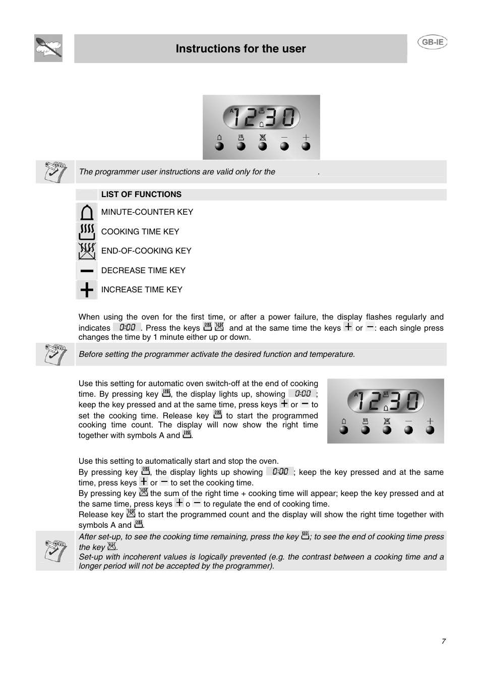 Instructions for the user, Electronic programmer | Smeg B72MFX5 User Manual | Page 5 / 24