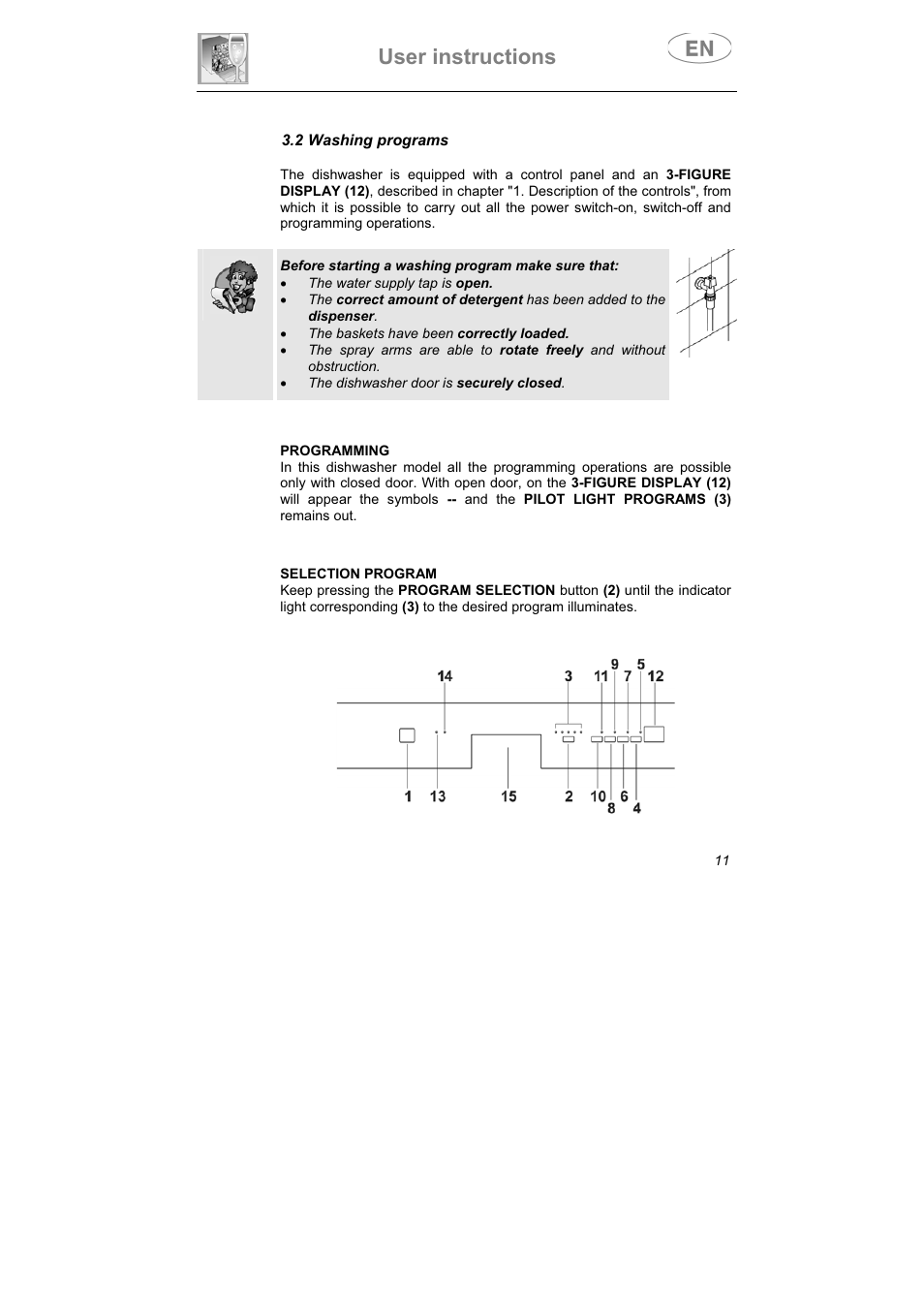 User instructions, 2 washing programs | Smeg LSPX1253 User Manual | Page 12 / 34