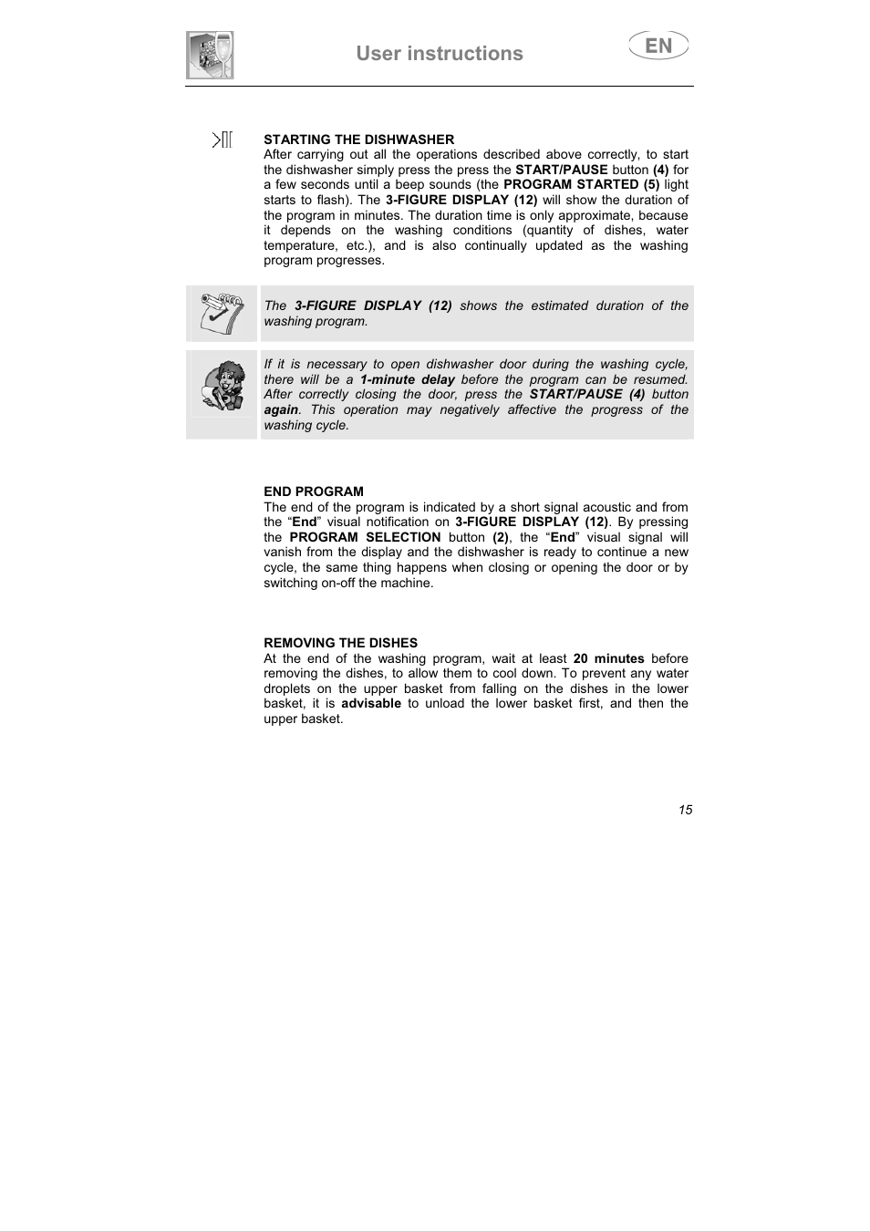 User instructions | Smeg LSPX1253 User Manual | Page 16 / 34