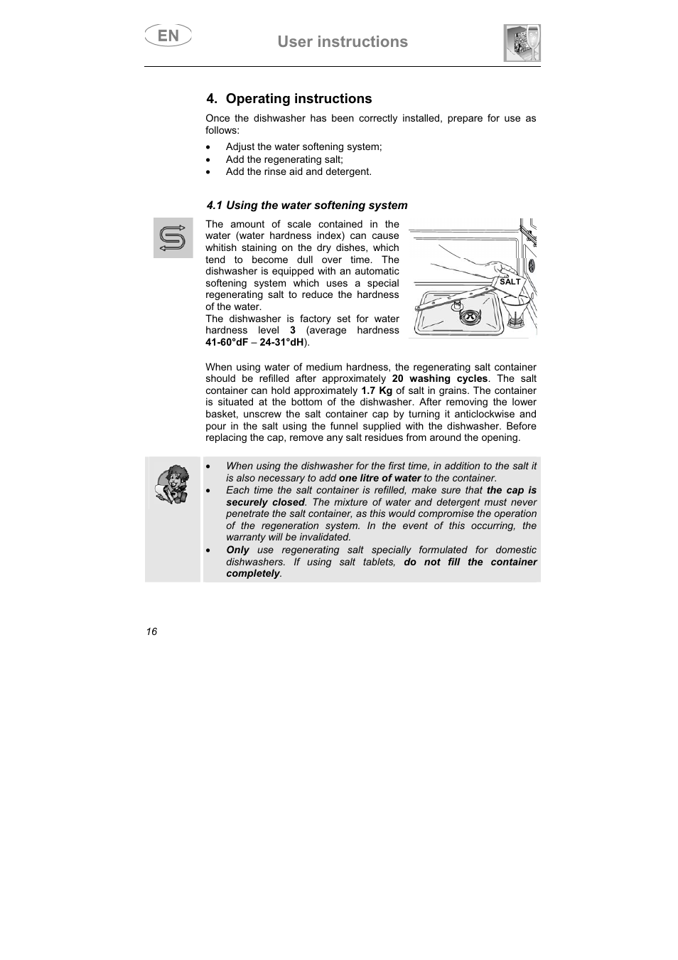 User instructions, Operating instructions | Smeg LSPX1253 User Manual | Page 17 / 34