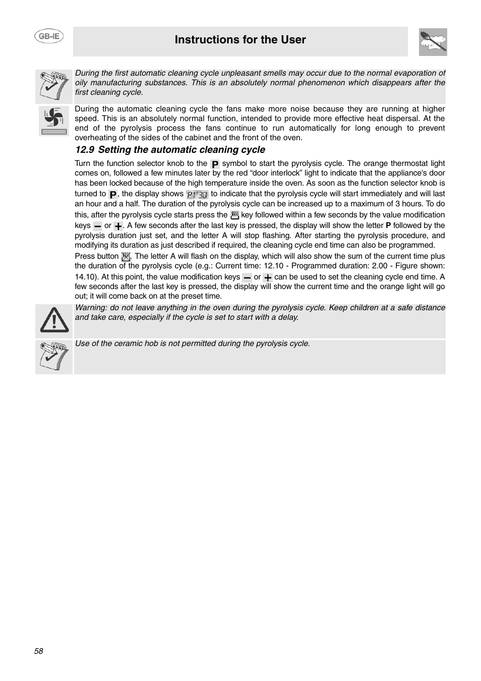 9 setting the automatic cleaning cycle, Instructions for the user | Smeg SCB66MPX5 User Manual | Page 16 / 20