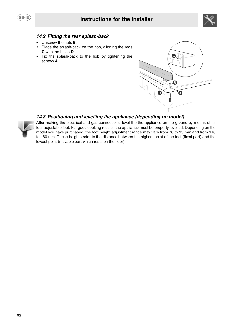 2 fitting the rear splash-back, Instructions for the installer | Smeg SCB66MPX5 User Manual | Page 20 / 20