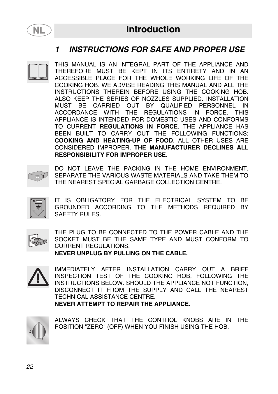1 instructions for safe and proper use, Introduction | Smeg GKCO755 User Manual | Page 2 / 18