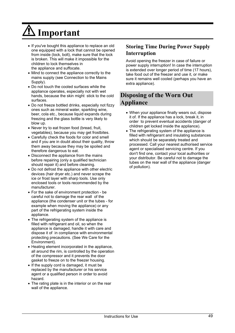 Important, Disposing of the worn out appliance, Storing time during power supply interruption | Smeg CV24A User Manual | Page 3 / 13
