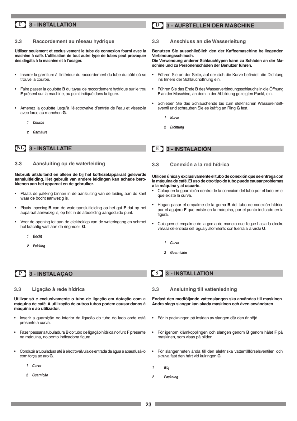 23 3 - installation, 3 - aufstellen der maschine, 3 - installatie | 3 - instalación, 3 - instalação, 3 - installation | Smeg SCM1 User Manual | Page 23 / 108