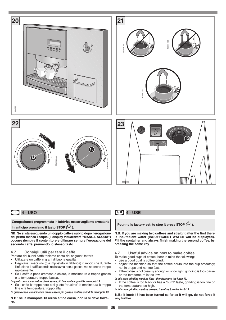 4 - uso, 4 - use, 7 consigli utili per fare il caffè | 7 useful advice on how to make coffee | Smeg SCM1 User Manual | Page 36 / 108