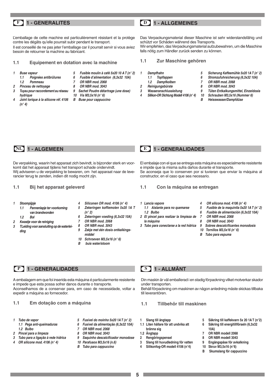 51 - generalites, 1 - allgemeines, 1 - algemeen | 1 - generalidades, 1 - allmänt | Smeg SCM1 User Manual | Page 5 / 108