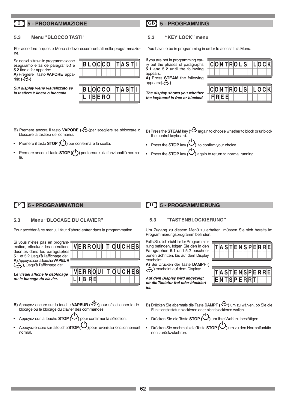 Smeg SCM1 User Manual | Page 62 / 108