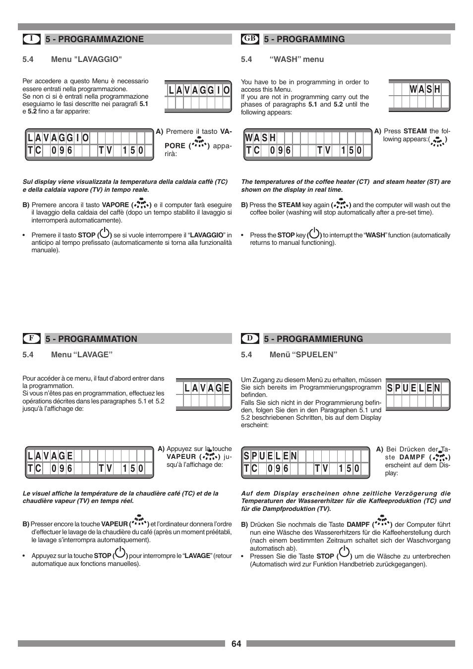 W a s h | Smeg SCM1 User Manual | Page 64 / 108