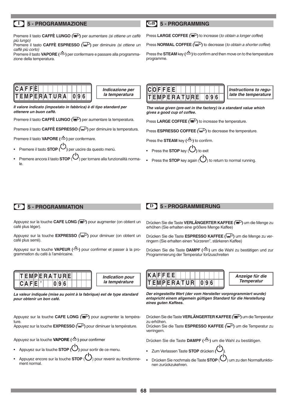 5 - programmazione, 5 - programmierung, 5 - programmation | 5 - programming | Smeg SCM1 User Manual | Page 68 / 108