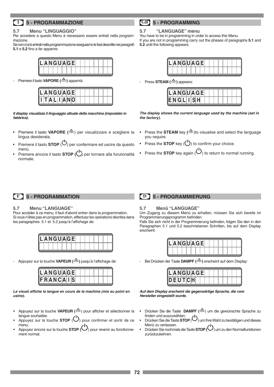 Smeg SCM1 User Manual | Page 72 / 108