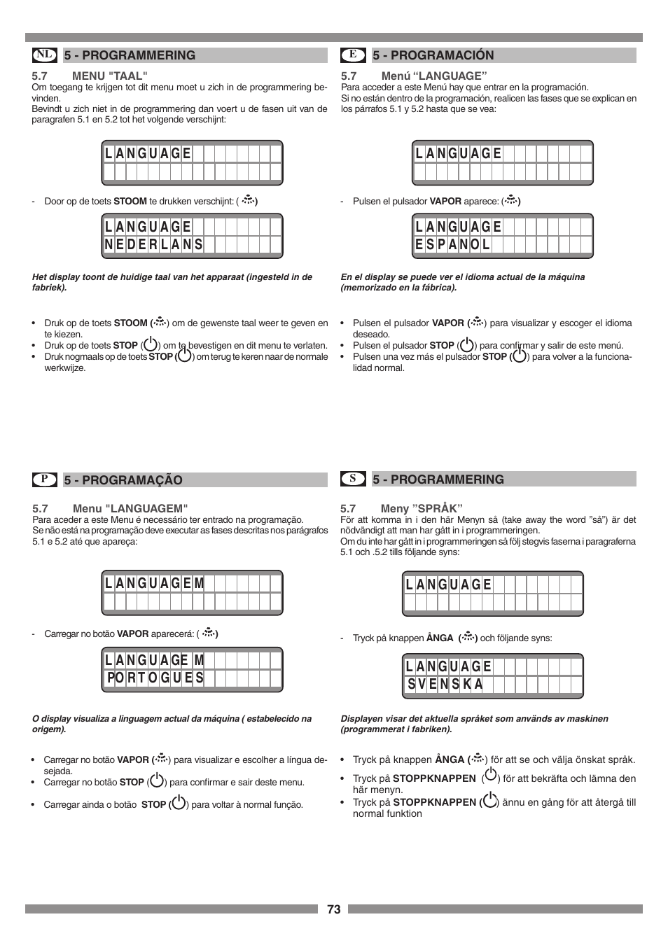 Smeg SCM1 User Manual | Page 73 / 108