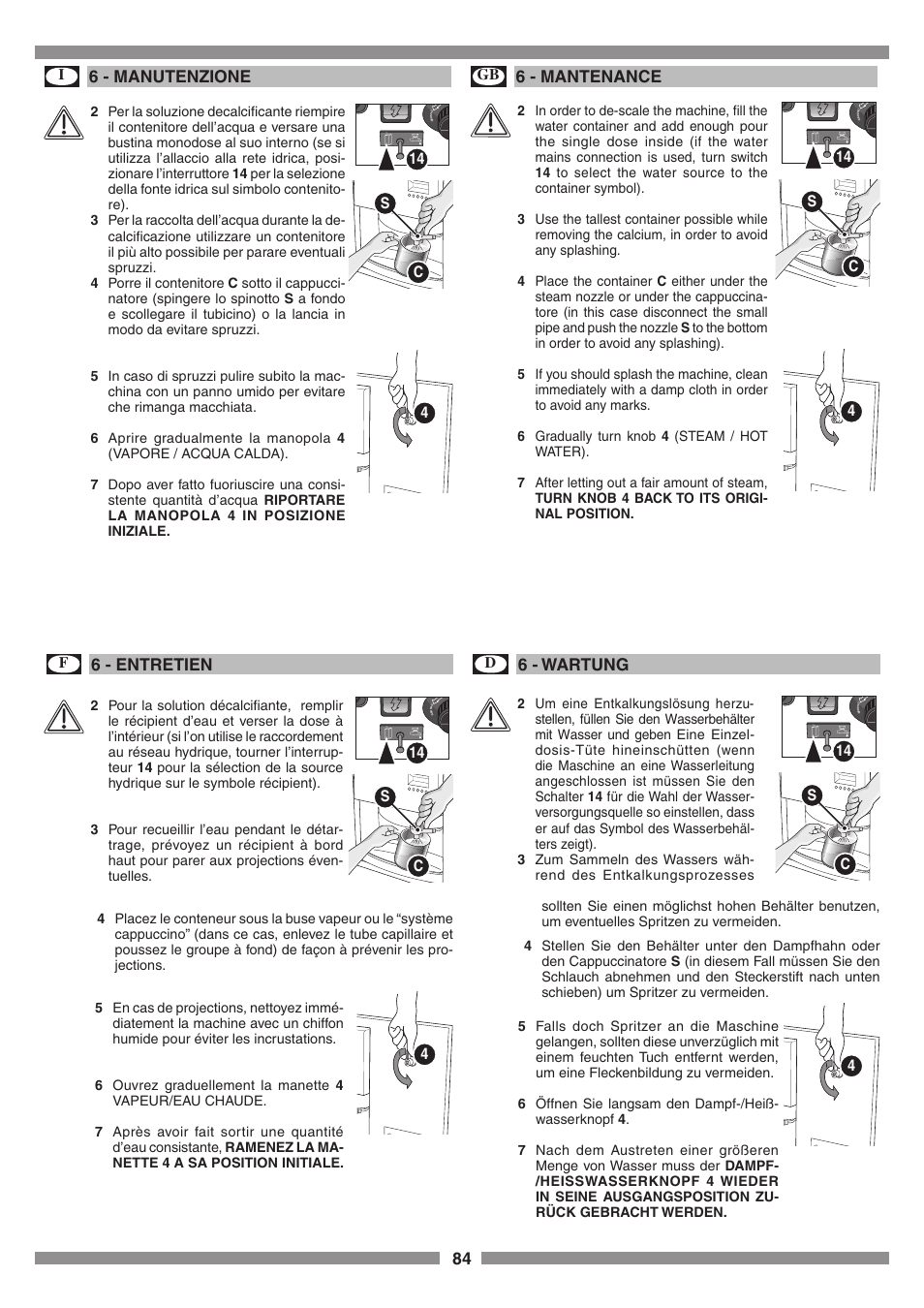 84 6 - manutenzione, 6 - mantenance, 6 - entretien | 6 - wartung, C4 4 | Smeg SCM1 User Manual | Page 84 / 108
