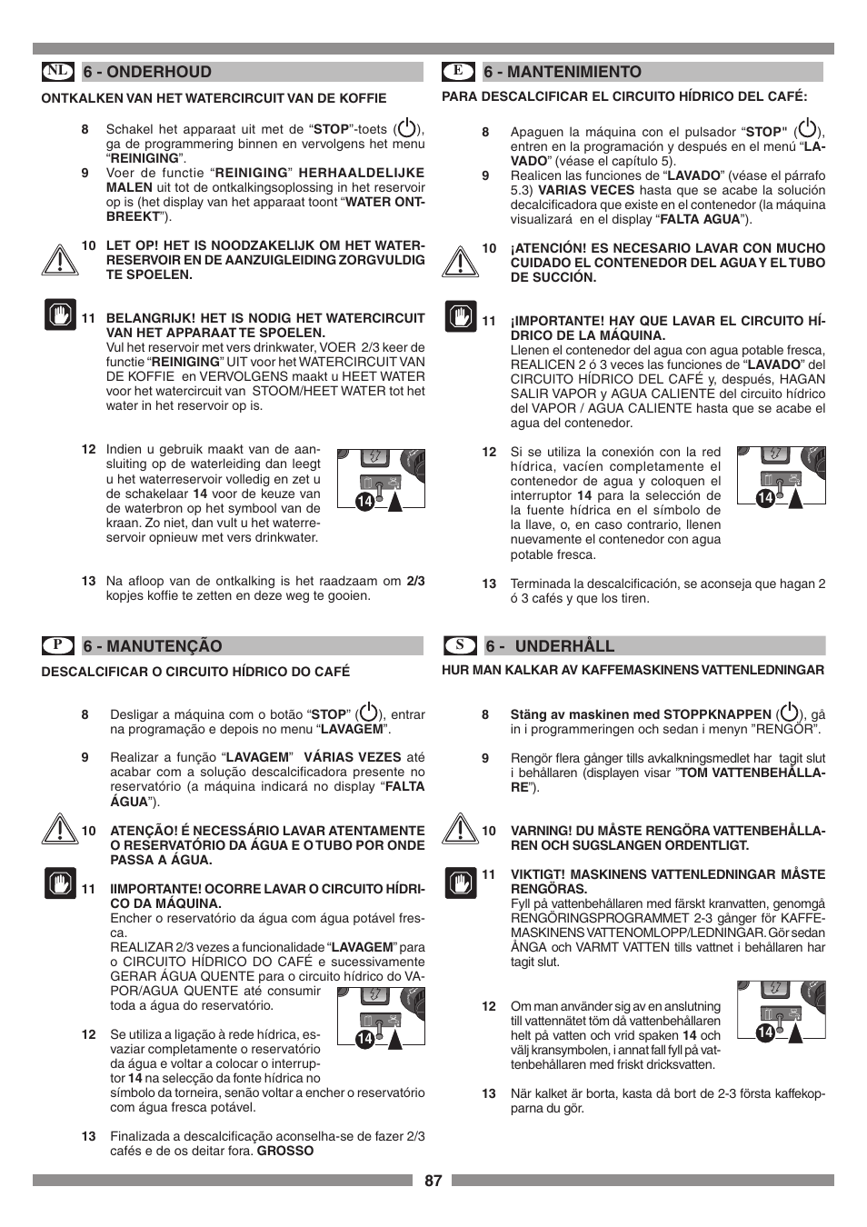 87 6 - mantenimiento, 6 - onderhoud, 6 - manutenção | 6 - underhåll | Smeg SCM1 User Manual | Page 87 / 108