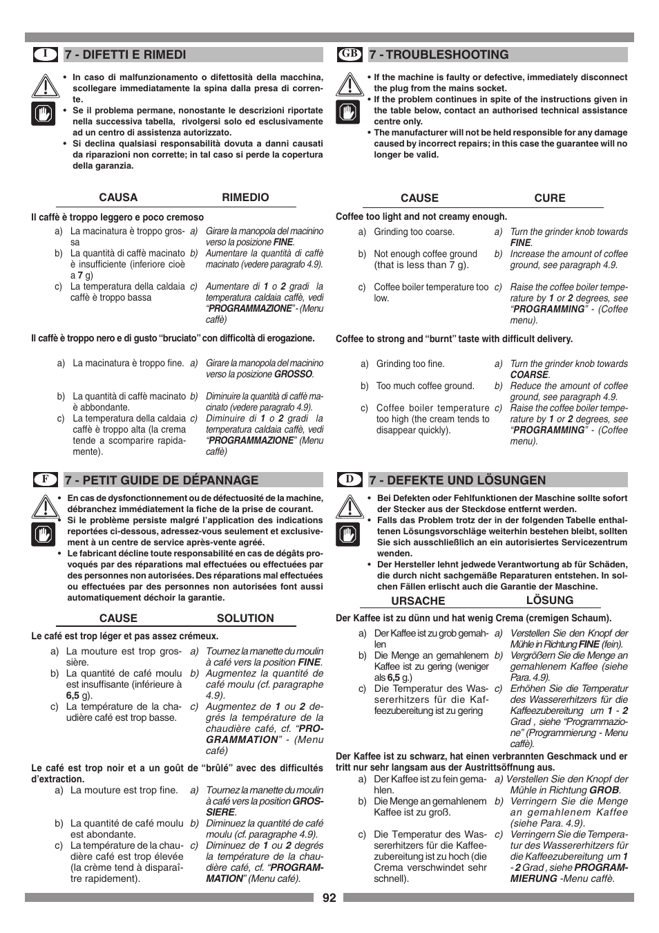 Smeg SCM1 User Manual | Page 92 / 108
