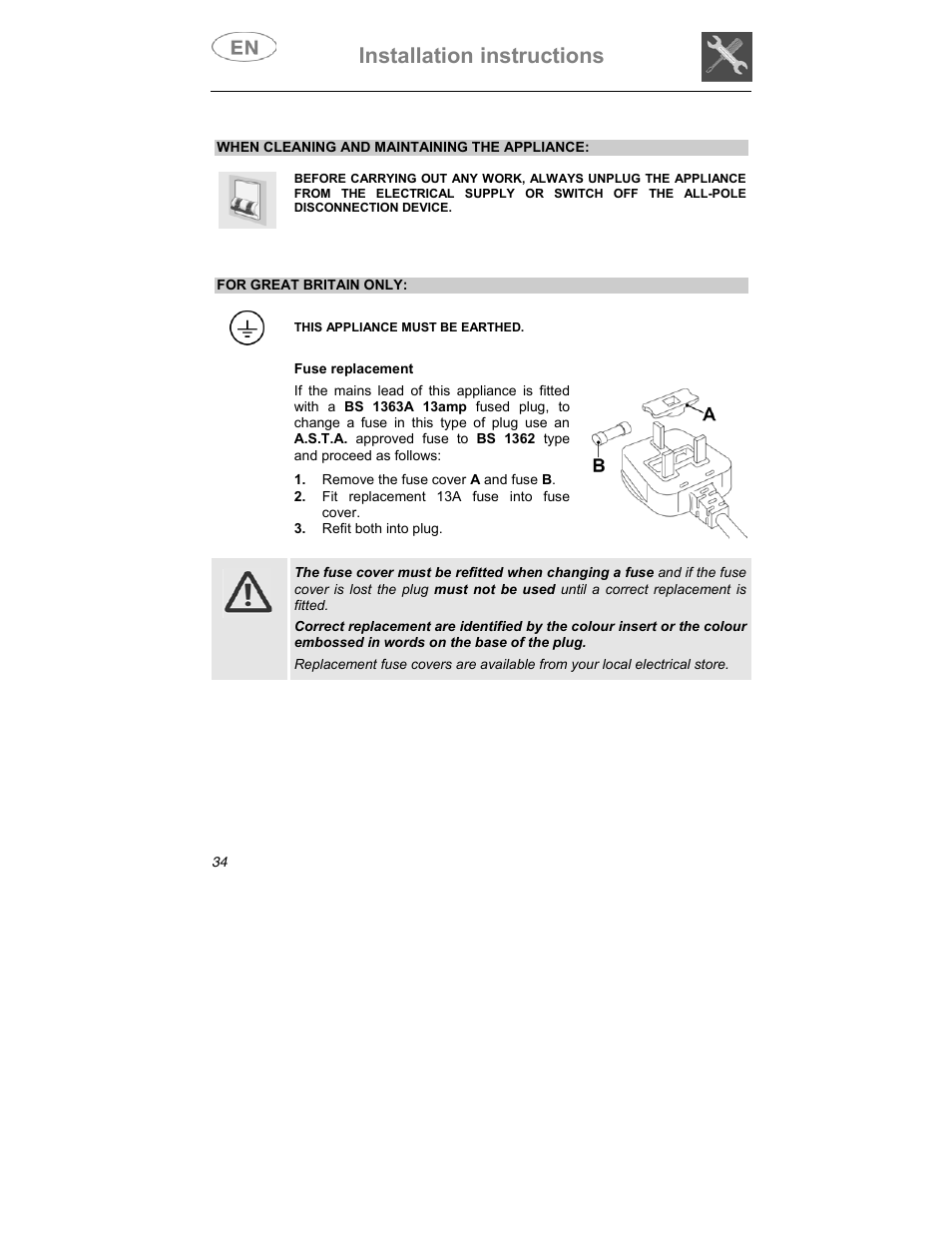 Installation instructions | Smeg CA01-3 User Manual | Page 17 / 34