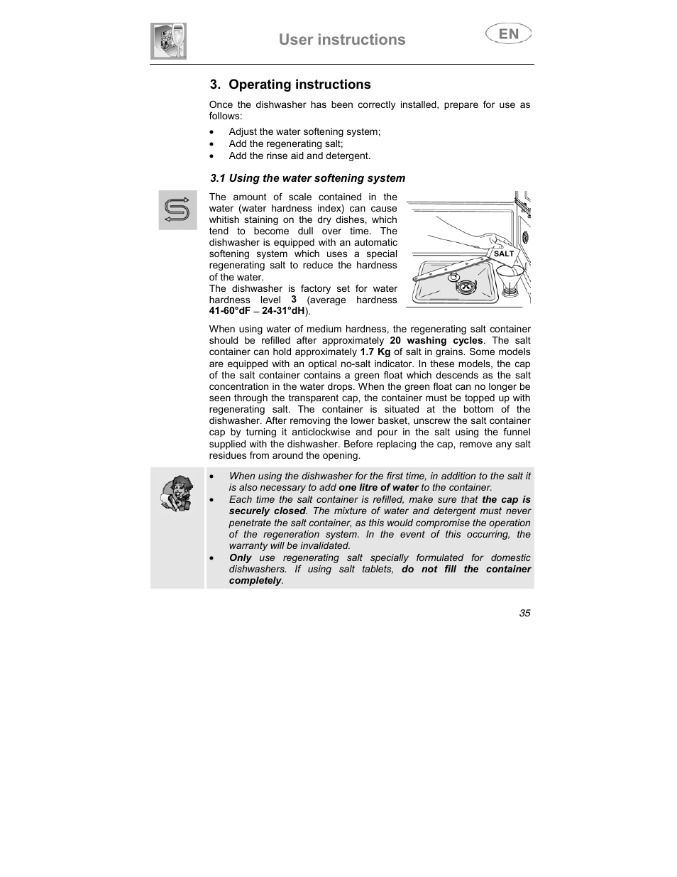 User instructions, Operating instructions | Smeg CA01-3 User Manual | Page 18 / 34