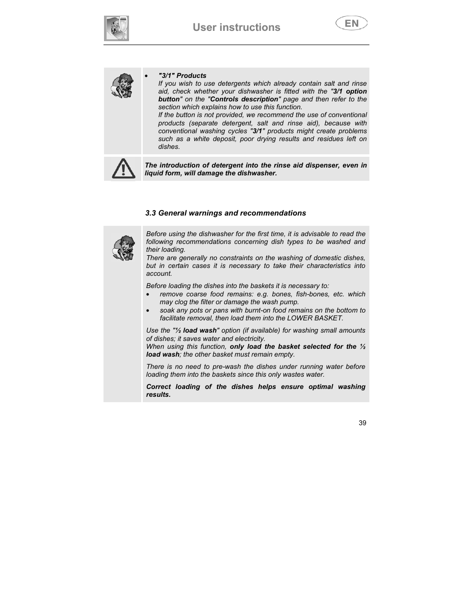 User instructions | Smeg CA01-3 User Manual | Page 22 / 34