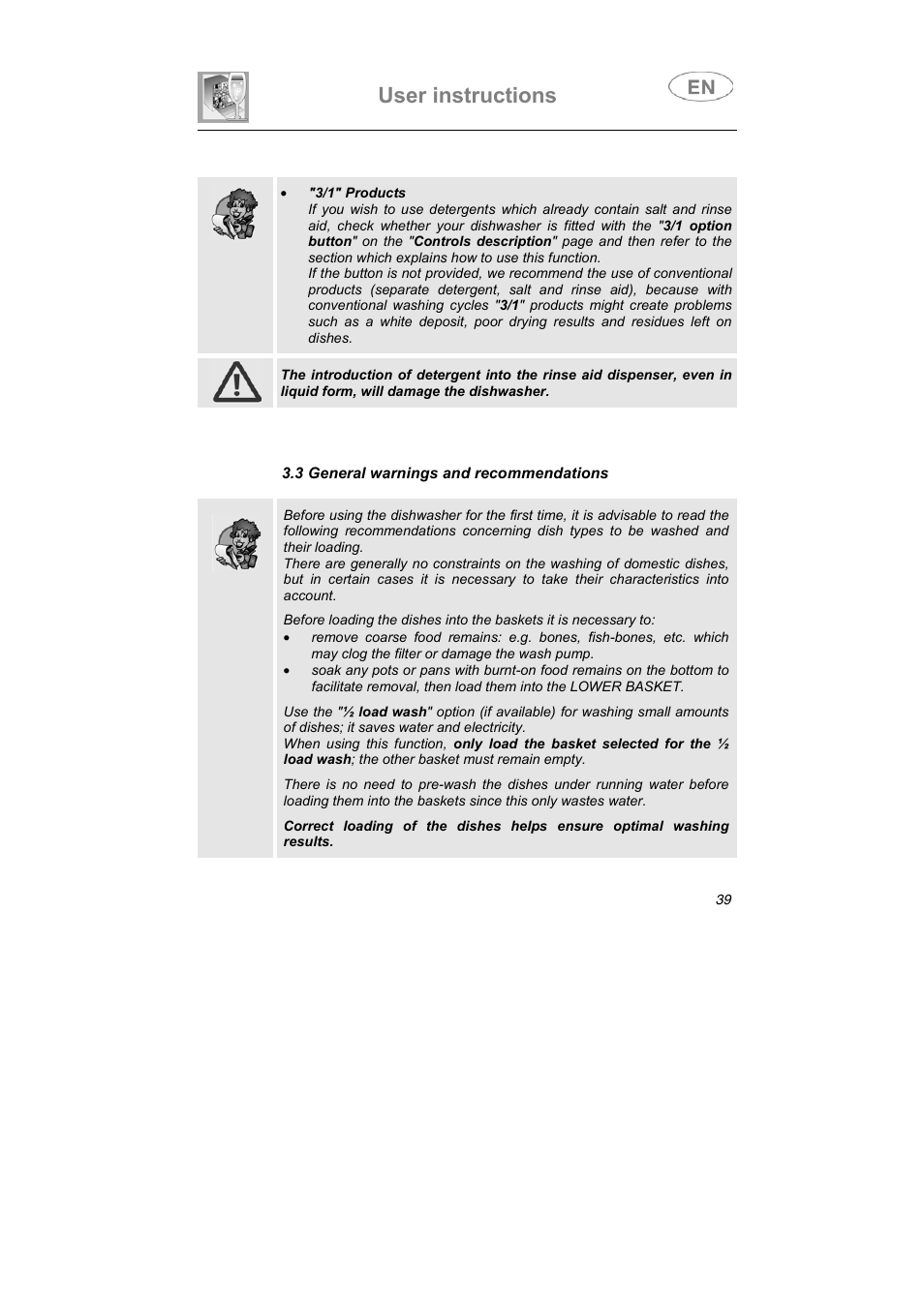 User instructions | Smeg STX1-5 User Manual | Page 27 / 39